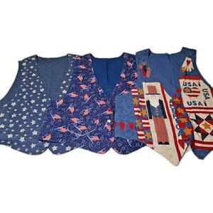 Handmade Quilted Vest LOT Vtg Fabric Panel 4th of July Americana Womens Sz Med L